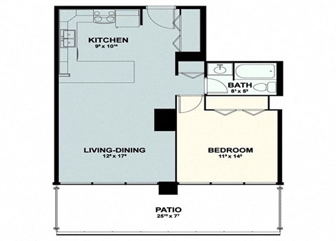 a floor plan of a small house with a bedroom and a living room